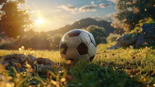 Profundizar en el reino de una pelota de fútbol renderizada en 3D que muestra la fusión de arte y
