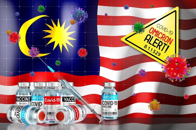 Foto programa de vacinação de alerta variante covid19 omicron b11529 na ilustração 3d da malásia