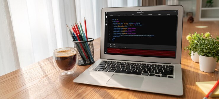 Foto programación de desarrollo de software en la pantalla de la computadora para aplicaciones modernas
