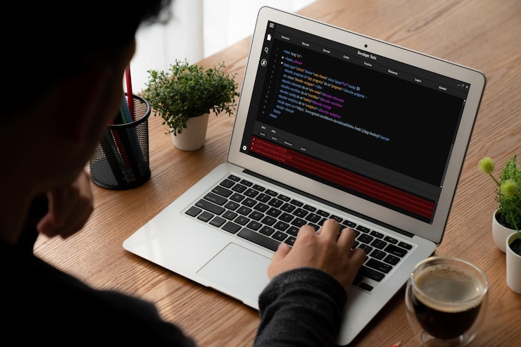 Foto programación de desarrollo de software en la pantalla de la computadora para aplicaciones modernas