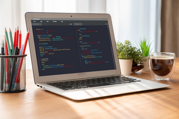 Programación de desarrollo de software en la pantalla de la computadora para aplicaciones modernas