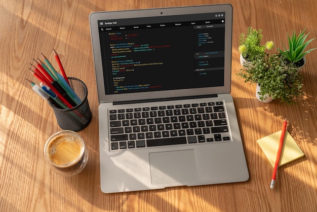 Programación de desarrollo de software en la pantalla de la computadora para aplicaciones modernas