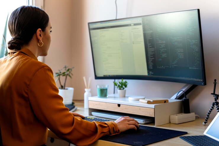 Foto programador de computadoras que trabaja desde casa concepto de teletrabajo