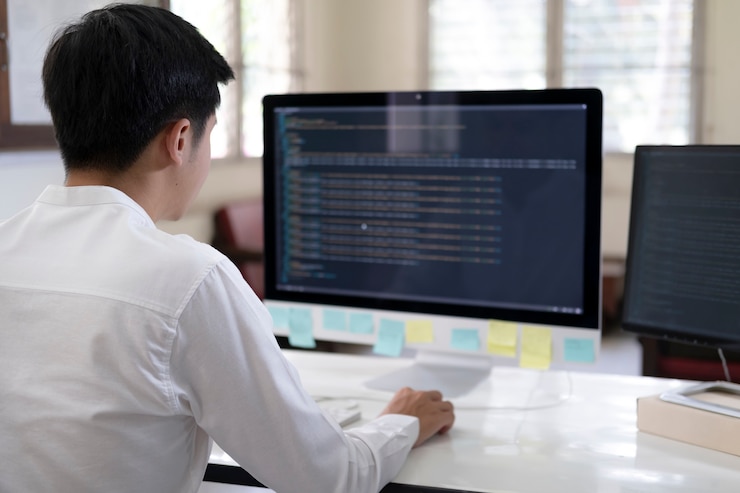 Foto el programador es la codificación y la programación de software