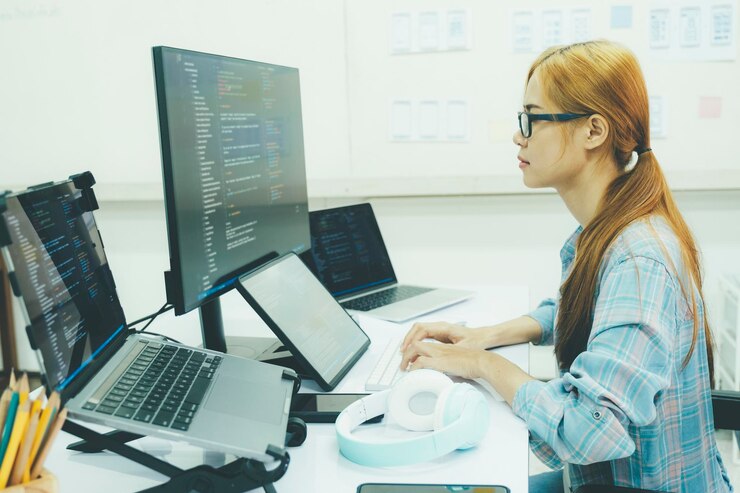 Foto el programador es la codificación y la programación de software