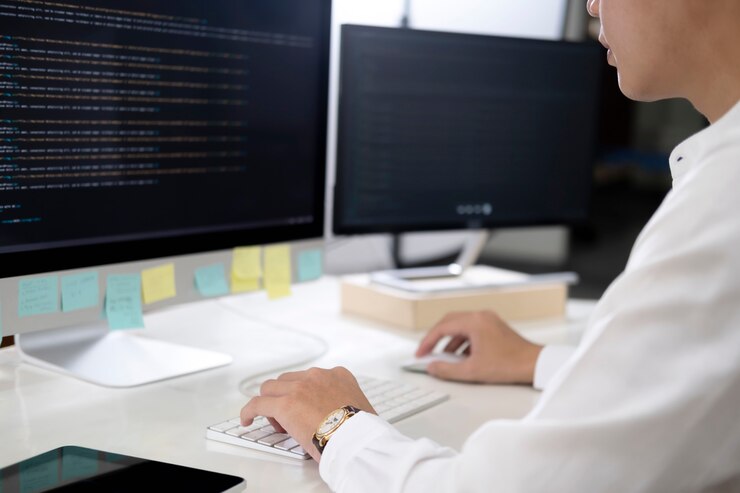 Foto el programador es software de codificación y programación.