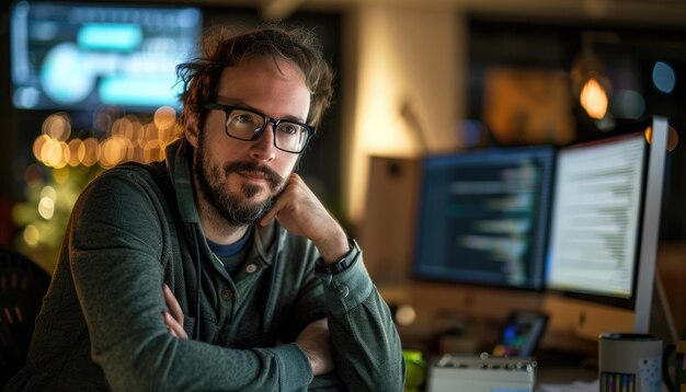 Un programador hábil prospera en un entorno de oficina moderno centrado en la programación y la tecnología AIG58