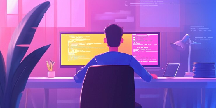 Foto programador por la noche