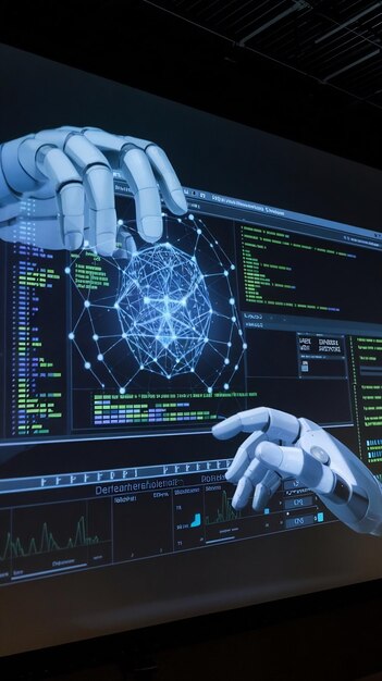 Programador de software trabajando en ingeniería informática Red neural creando una aplicación de aprendizaje automático