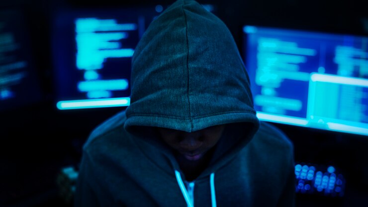 Foto programador trabajando en la oscuridad
