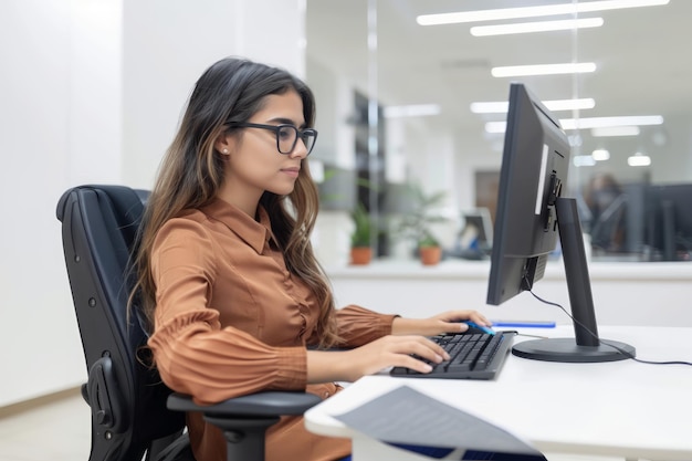 Foto programadora española escribiendo código en una computadora