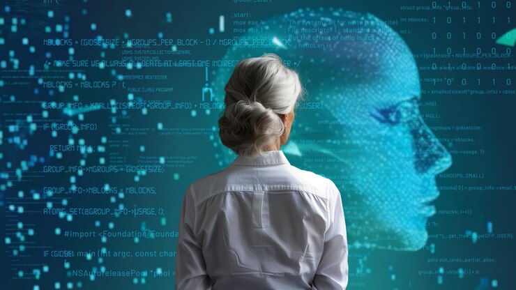 Foto programadora sénior involucrada en la ingeniería de ia de lisp