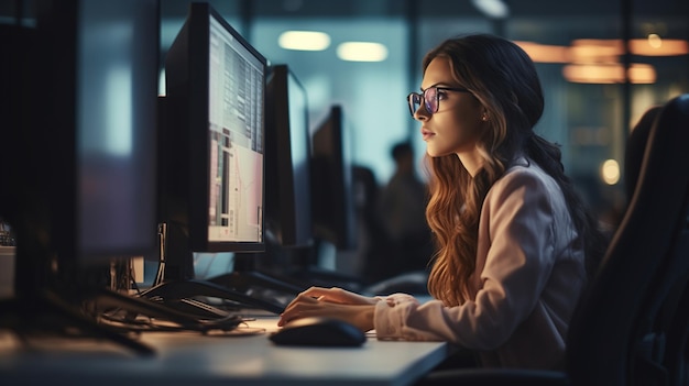 programadora sincera profundamente absorta em seu trabalho, demonstrando paixão e foco no mundo da codificação