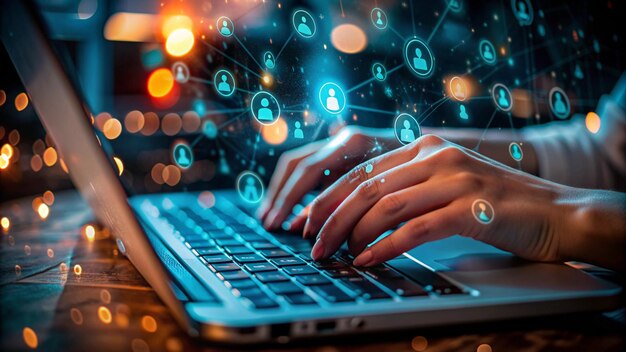 Programadores de computadoras examinando los datos en un holograma futurista