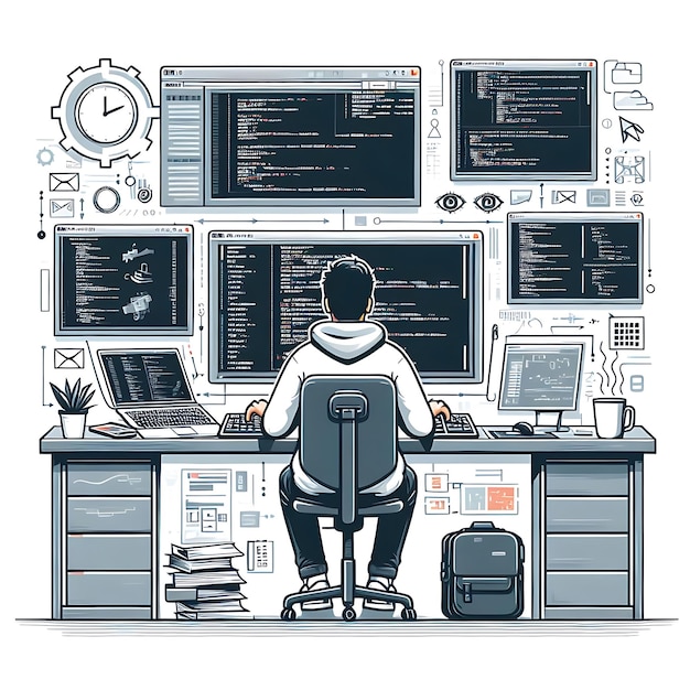 Programadores desarrolladores especializados en trabajo desde casa freelancing setup vector