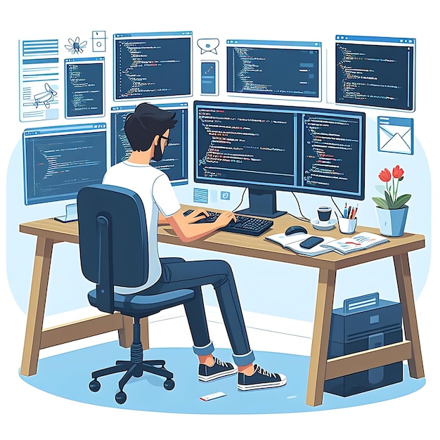 Programadores desenvolvedores especializados em trabalho em casa freelancing setup vector