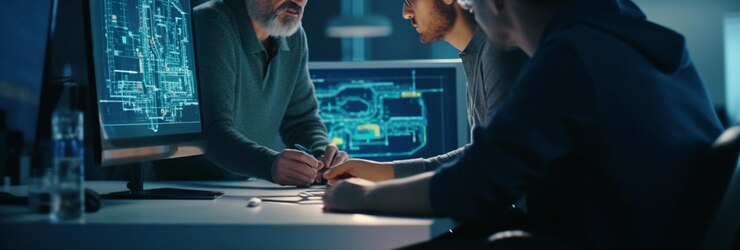 Programadores que trabajan por la noche en un proyecto en una empresa de desarrollo de software