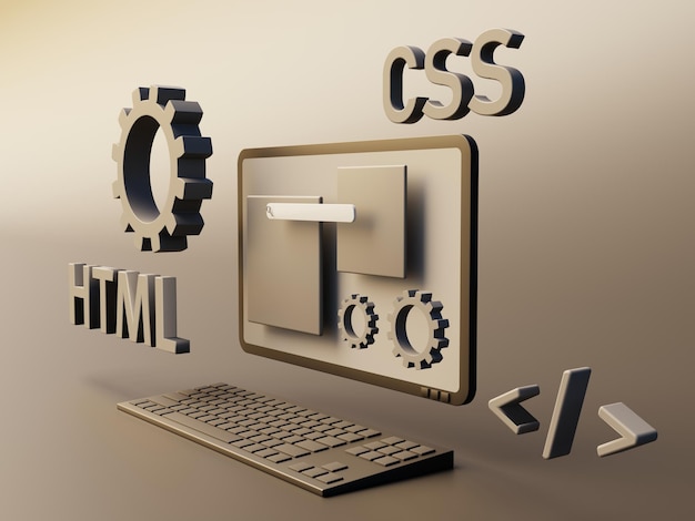 Foto programando sites com código html e css em um computador desktop