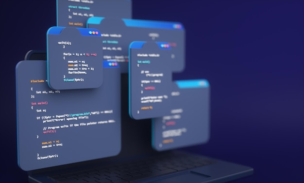 Programmiercode für die Webentwicklung oder App-Entwicklung und Webdesign auf dem Computer für SEO 3D-Hintergrund