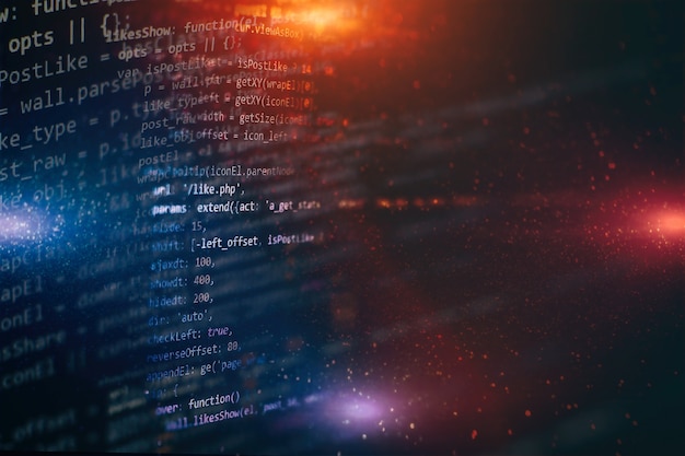 Programmiercode für Entwickler. Abstrakter Computerskriptcode. Programmiercode-Bildschirm des Softwareentwicklers. Arbeitszeit für Softwareprogrammierung.