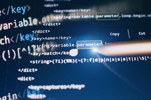 Foto programmiercode für softwareentwickler abstrakter computerskriptcode codetext, der vollständig von mir geschrieben und erstellt wurde