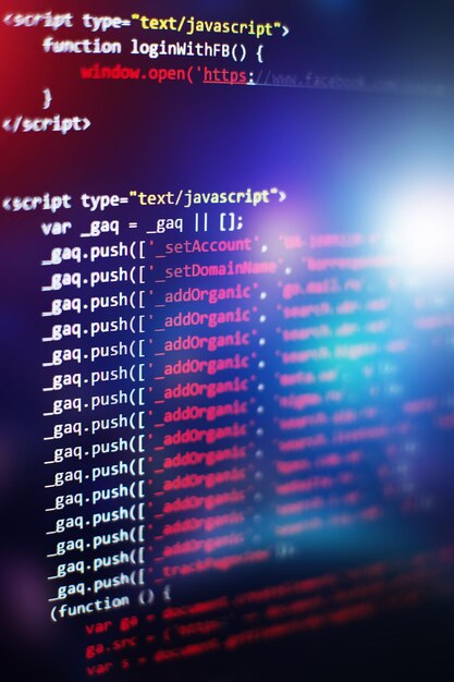 Programmiercode für Softwareentwickler. Abstrakter Computerskriptcode. Selektiver Fokus