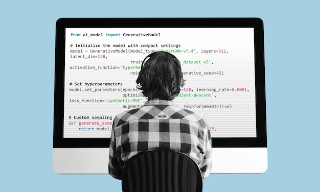 Programmierer, der vor einem großen Computerbildschirm arbeitet