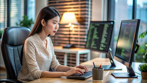 Programmiererin, die auf dem Computer programmiert