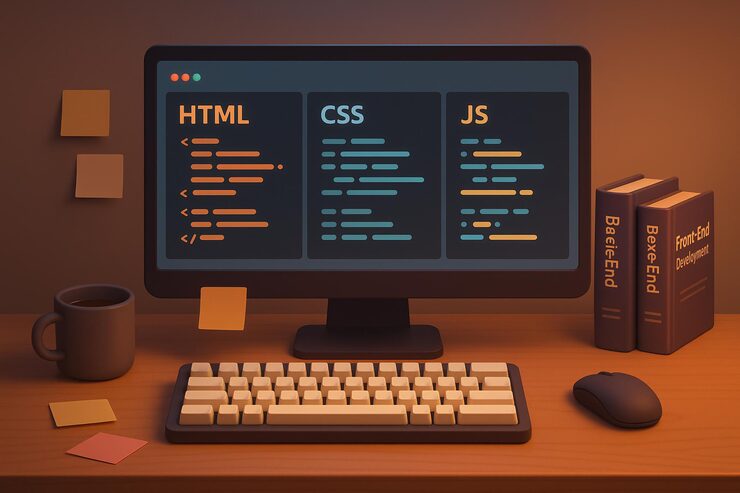 Foto programming workspace html css and javascript on a monitor