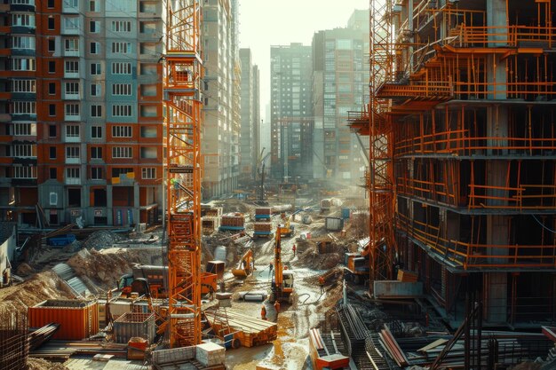 Progresso da Construção Torre de Escritórios de Alto Alturas em Construção com Estrutura de Estrutura de Aço