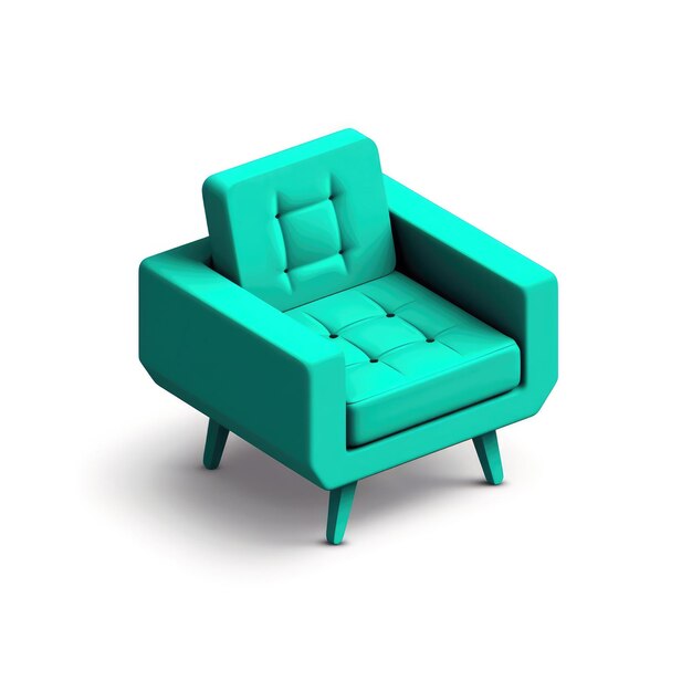 Projeção Isométrica Teal Mid Century Modernmchair Sobre Fundo Branco IA Generativa