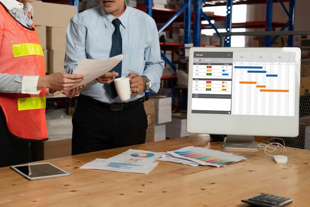 Projektplanungssoftware für modisches Geschäftsprojektmanagement auf dem Computerbildschirm, die ein Zeitliniendiagramm des Teamprojekts anzeigt