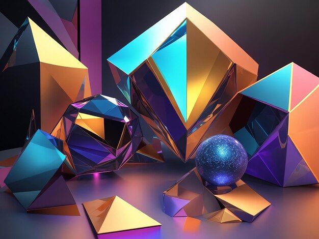 Projetar uma composição 3D abstrata e visualmente impressionante inspirada no conceito de tecnologia holográfica