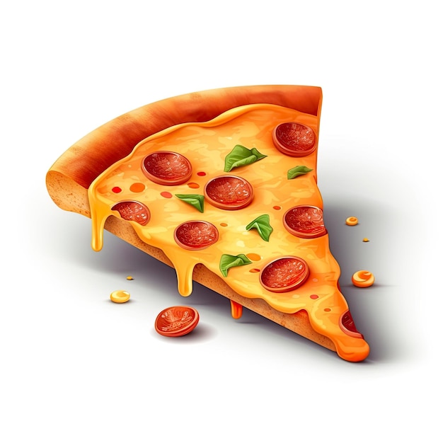 Projeto 3D de fatia de pizza sobre fundo branco