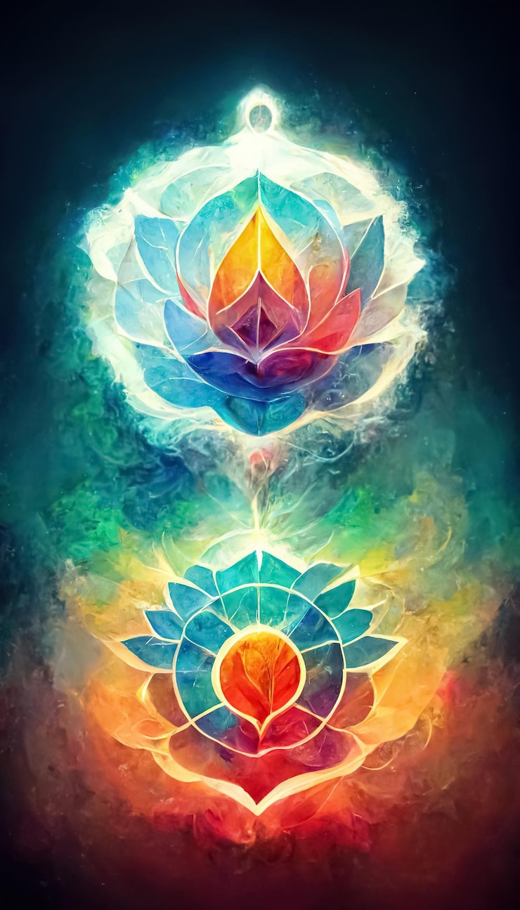 Foto projeto abstrato de energia poderosa de chakra multicolorido chakra mandala flor ilustração 3d