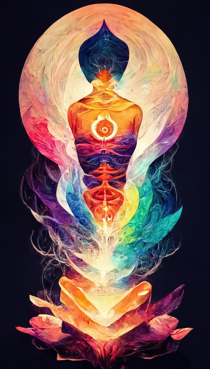 Foto projeto abstrato de energia poderosa de chakra multicolorido chakra mandala flor ilustração 3d