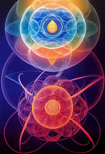 Projeto abstrato do campo de energia espiritual astral de chakra Chakra mandala flor ilustração 3D