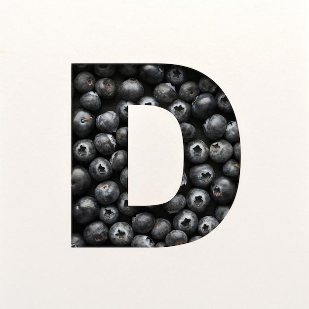 Projeto da fonte, fonte do alfabeto abstrato com mirtilo, tipografia realista de frutas - D