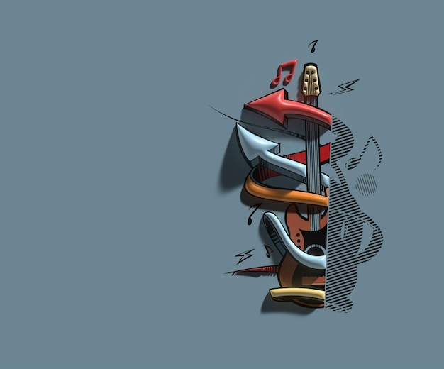 Projeto da ilustração 3D da bandeira da música abstrata da música.