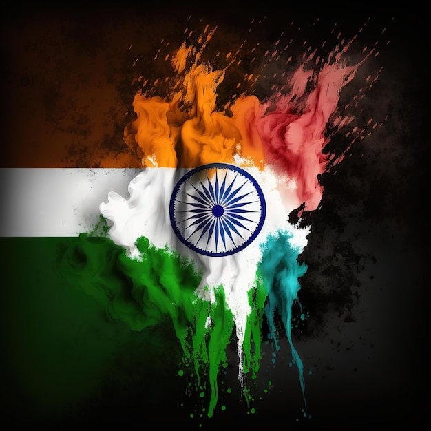 Projeto de 15 de agosto com bandeira indiana e monumento indiano para Feliz Dia da Independência da Índia