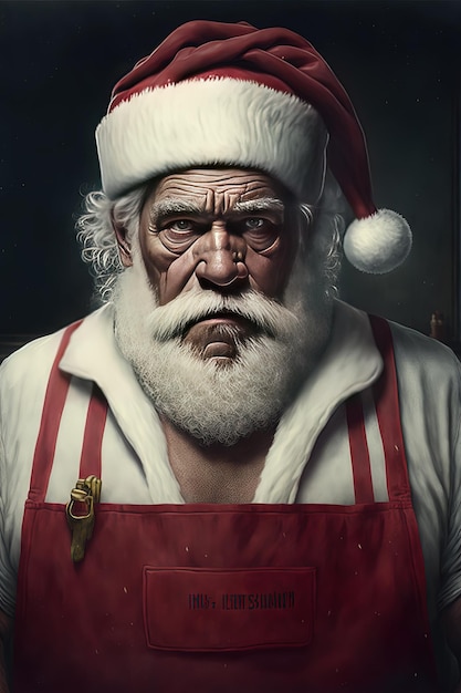 Projeto de arte conceitual de ilustração ruim de Papai Noel Retrato olhando para a câmera IA generativa