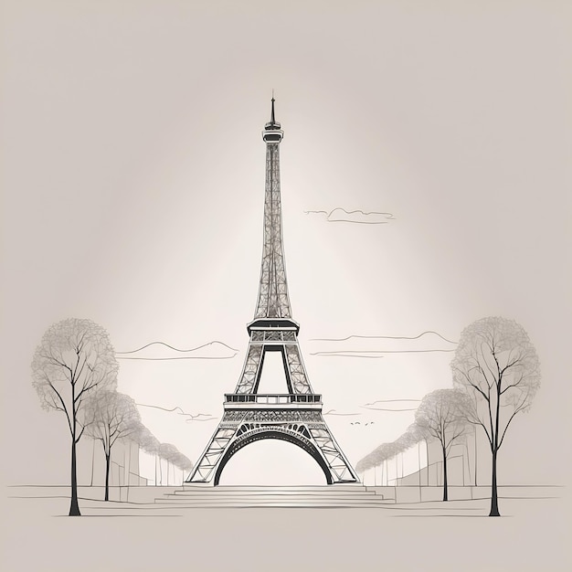 Foto projeto de arte de linha minimalista da torre eiffel