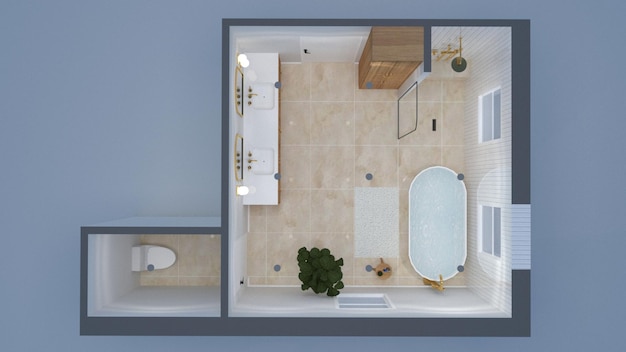 Projeto de banheiro e renderização de interiores
