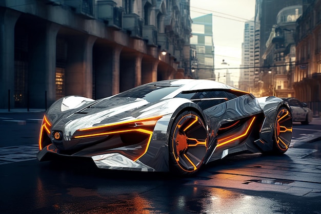 Projeto de carro conceito futurista de ficção científica velocidade de vidro