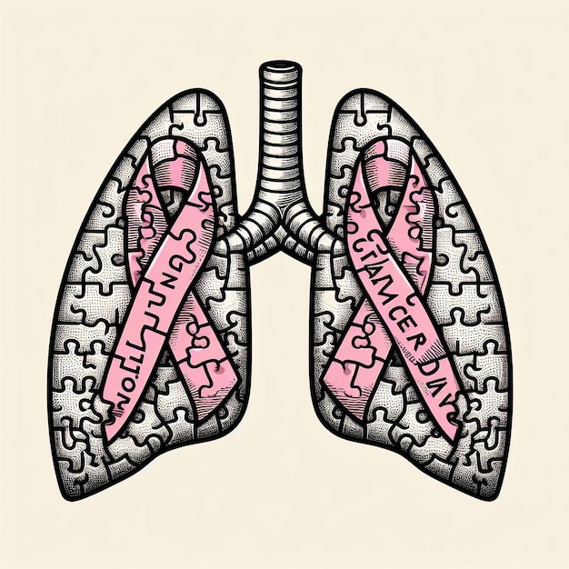 Projeto de cartaz do Dia Mundial do Câncer de Pulmão de pulmões feito de peças de quebra-cabeça