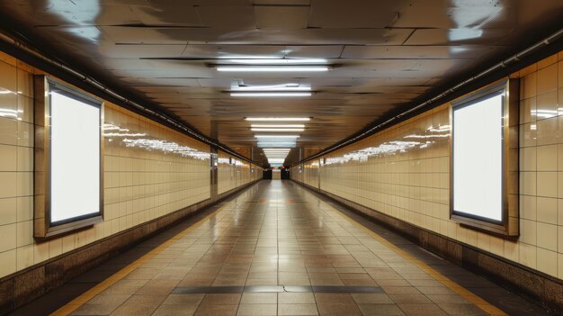 Projeto de cartaz em branco na passagem subterrânea da estação de metrô