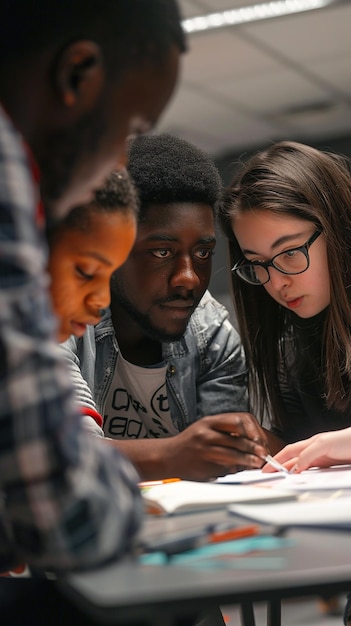 Foto projeto de colaboração estudantil diverso