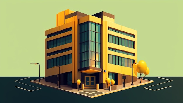 Projeto de cor amarela de ilustração de prédio de escritórios