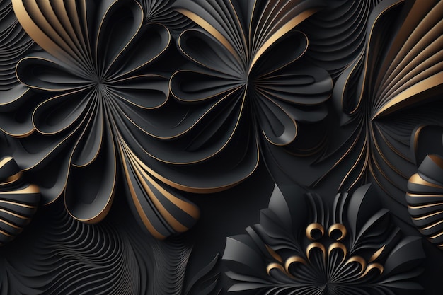Projeto de fractal de padrão preto abstrato de IA generativa