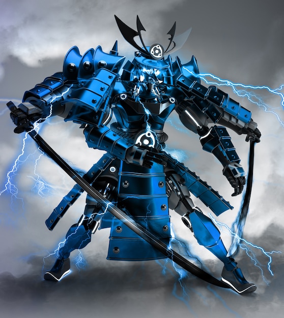 Projeto de guerreiro robô Samurai renderização em 3D